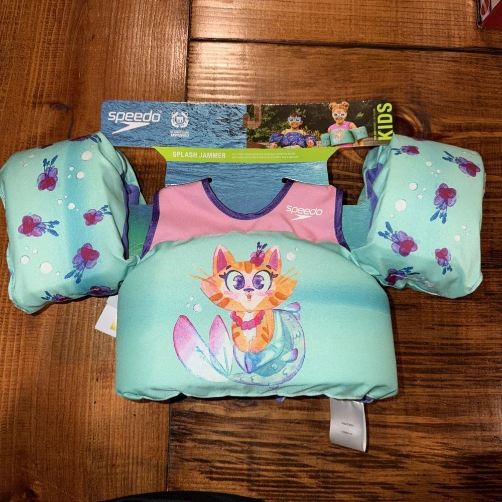 SPEEDO‎ SPLASH CAT JAMMER TEAL/PINK YOUTH LIFE JACKET VESTS 33-55 LBS TEAL/PINK
